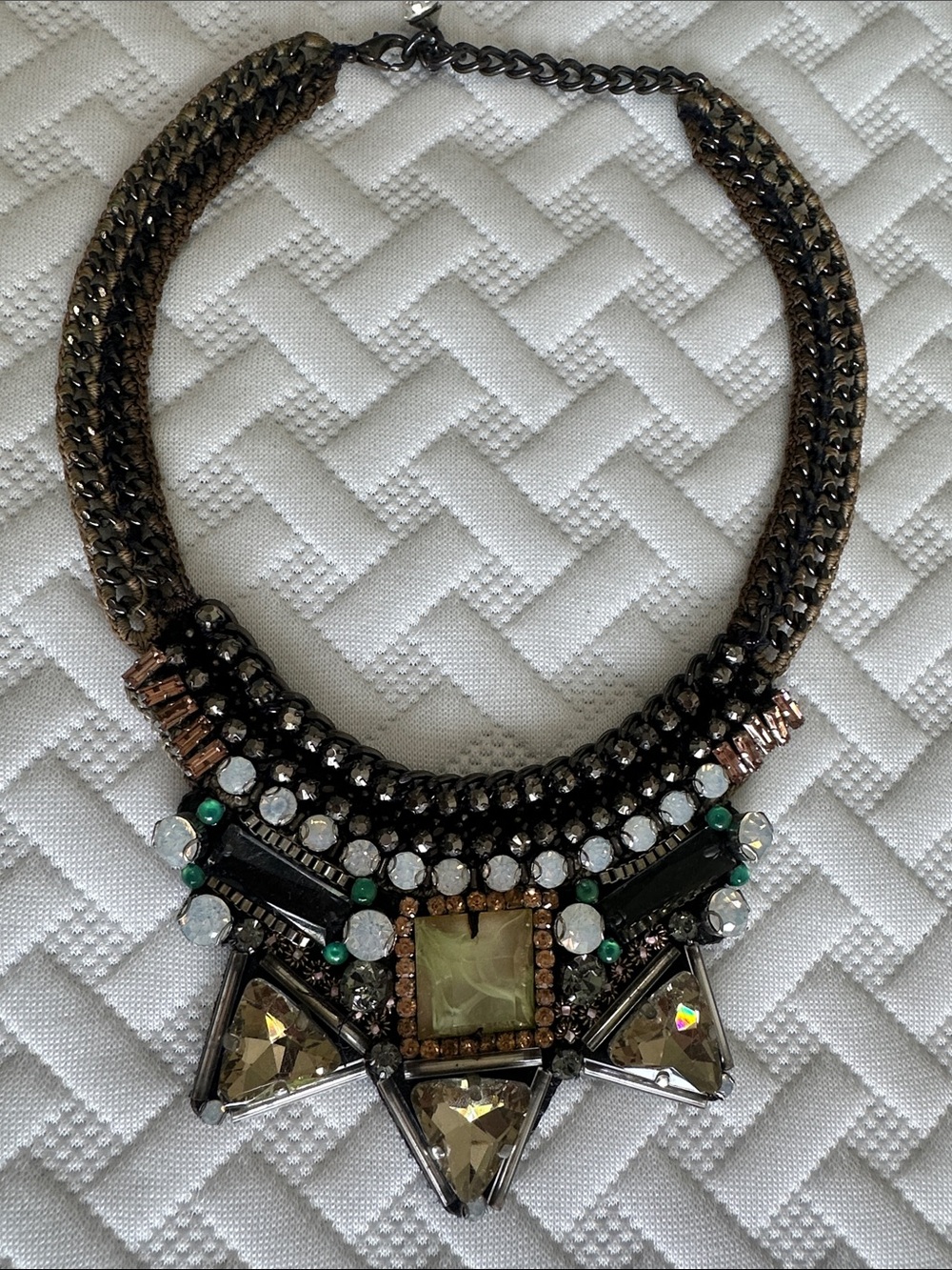 Statement Bib Necklace in Gunmetal with Multicolor Stones